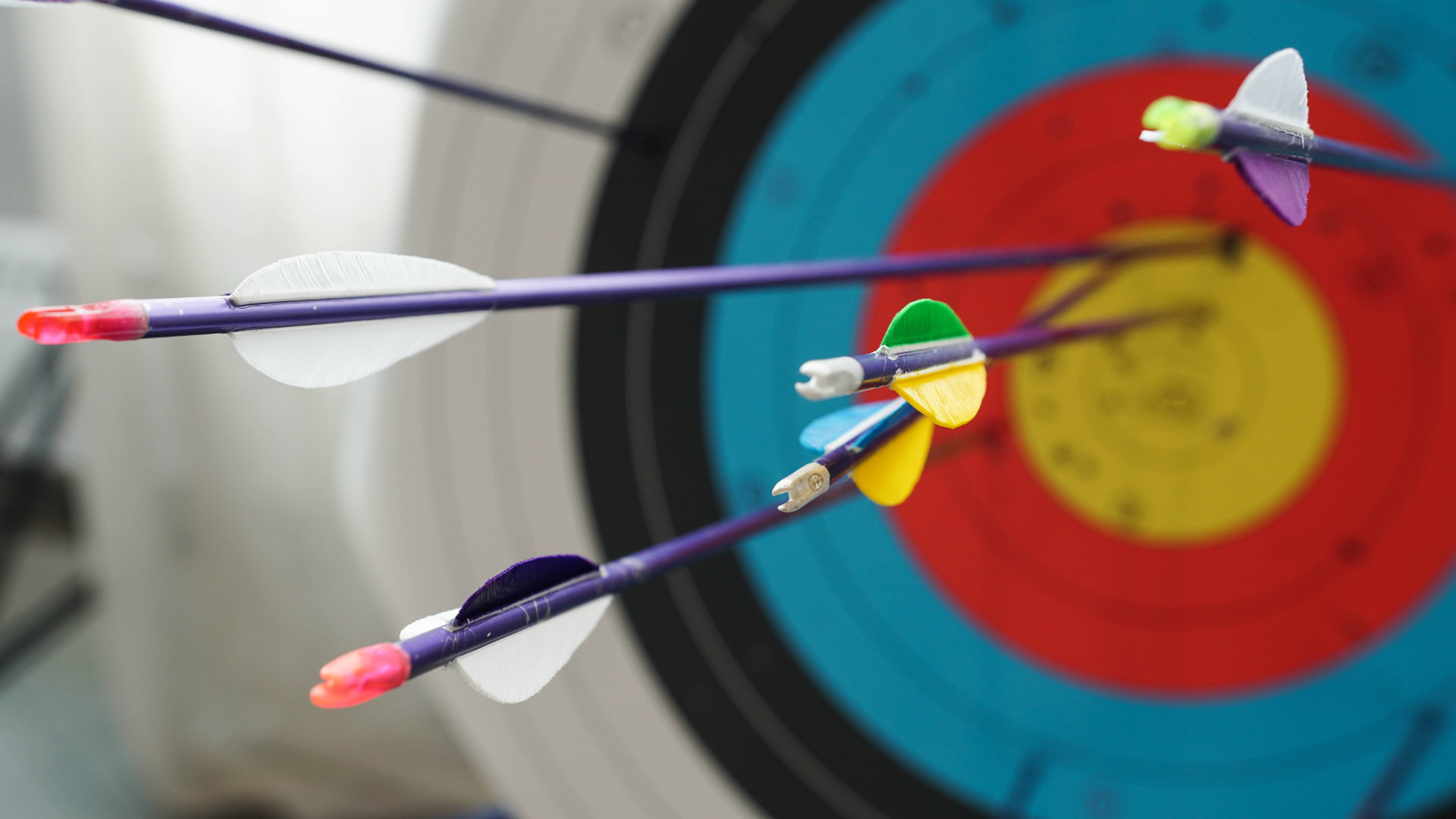Purple arrows in front of an archery target